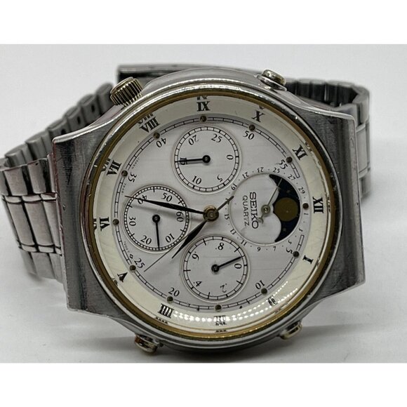 Vintage 7a48-7000 JDM Seiko Chronograph Quartz Watch Moon Phase Moonphase - Picture 9 of 9